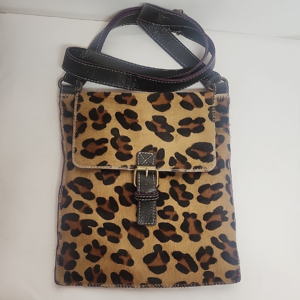 Boden Leopard/Cheetah Print Cow Hair CrossbodySaddleBag Adjustable Leather Strap